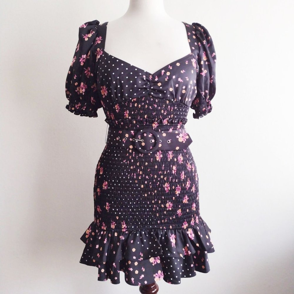For Love and Lemons Camiella Dress M Smocked Floral Polka Dot Mini
